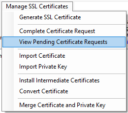 View Pending Certificate Requests Menu