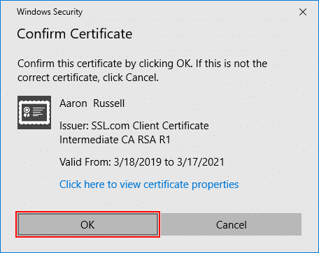 Confirm Certificate