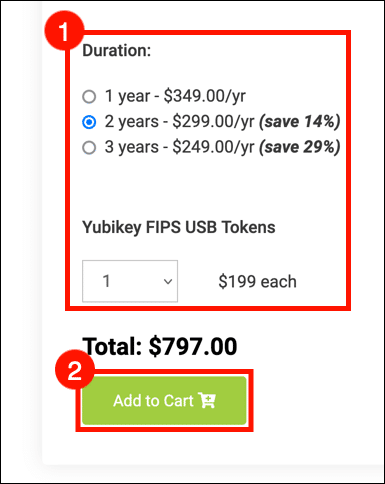 select duration and YubiKeys