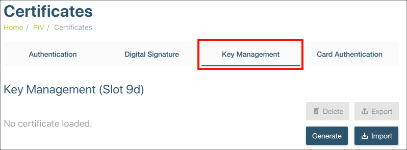 Key Management tab