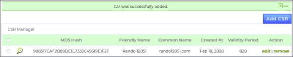 CSR successfully added