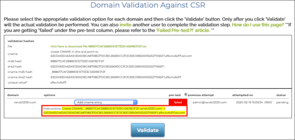 instructions for CNAME entry