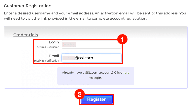 enter username and email address