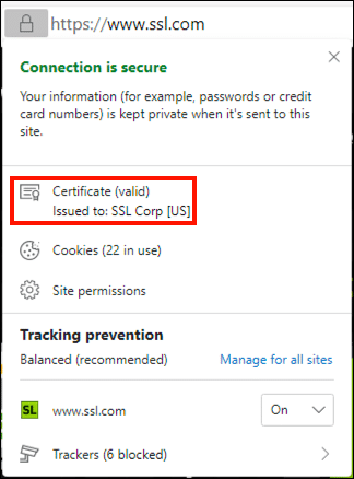 EV certificate info