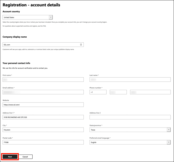 account details