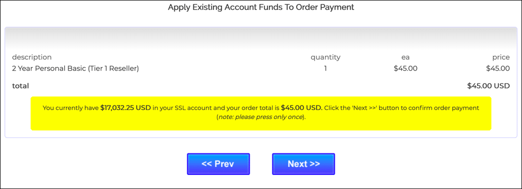 Apply existing account funds