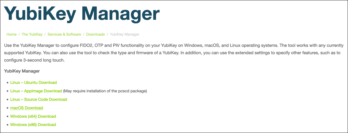 YubiKey Manager download page