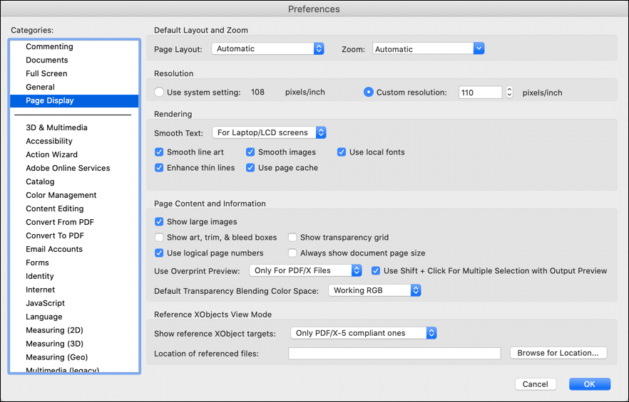 Acrobat Preferences