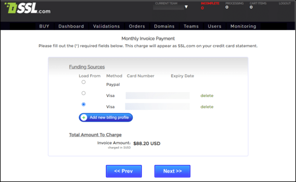 Choose billing profile