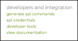 Developers and Integration menu
