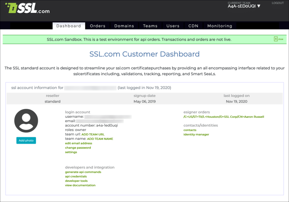 Sandbox Dashboard