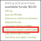 Billing and Purchase (view purchased certificates highlight)