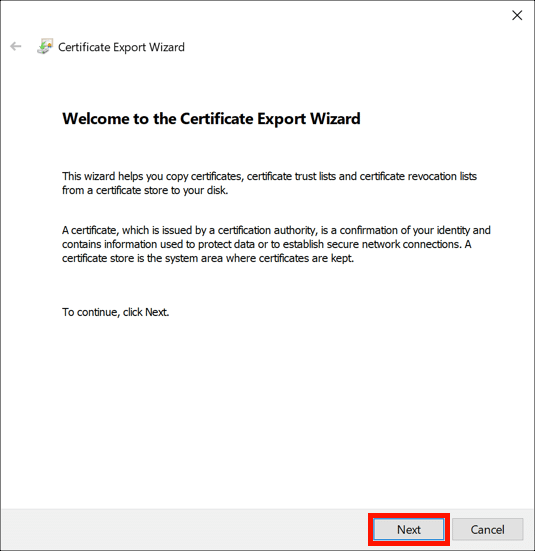 Certificate Export Wizard