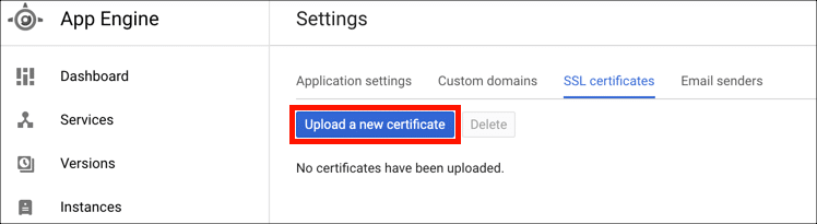 Upload certificate button