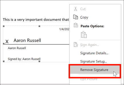 Remove signature