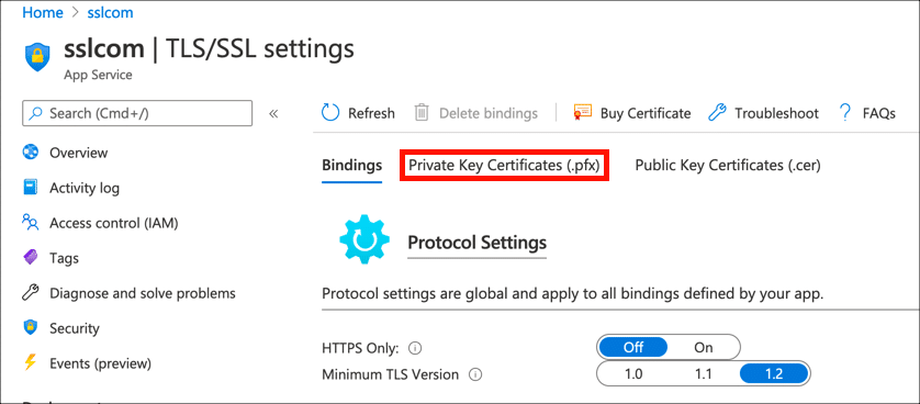 Private Key Certificates (.pfx)