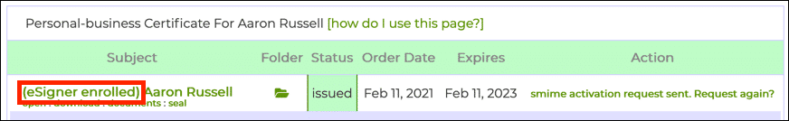 eSigner enrolled