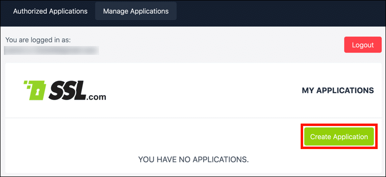 Create Application button