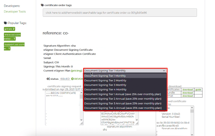 Scroll down the page to find the box where you may adjust your eSigner Tier designation