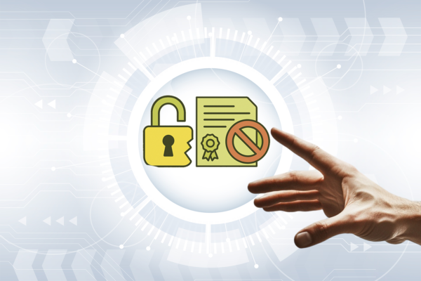 A hand tries to touch a padlock and an expired digital certificate